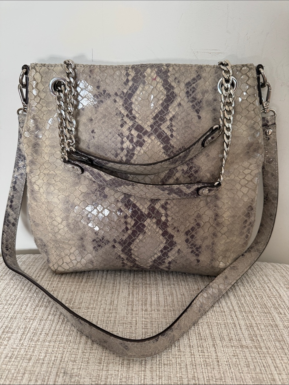 Michael Kors Jet Set North South Convertible Python Embossed Leather Bag Purse